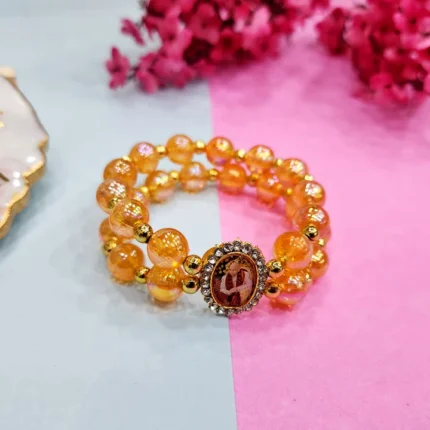 Orange And Gold Beaded Guru Ji Maharaj Handmade Bracelets for Men and Women