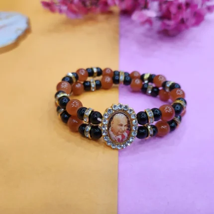 Double Band Round Pearl Bracelet with Jai Guruji Swaroop Handmade Bracelets for Men and Women