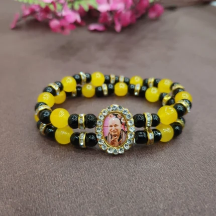 Black And Yellow Round Pearl Bracelet with Jai Guruji Swaroop Handmade Bracelets for Men and Women