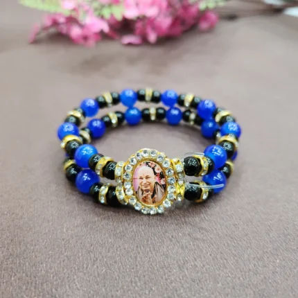Dark Blue And Black Round Pearl Bracelet with Jai Guruji Swaroop Handmade Bracelets for Men and Women