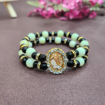 Black And Neon Green Bracelet with Jai Guruji Swaroop Handmade Bracelets for Men and Women