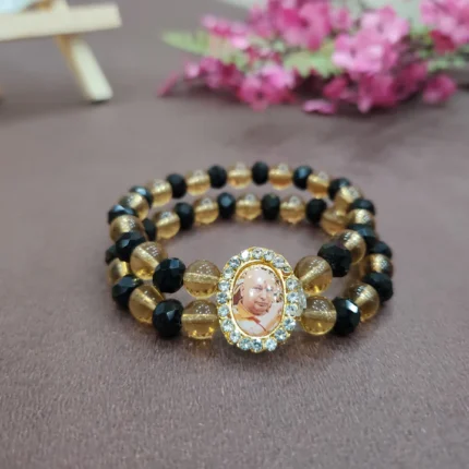 Black And Light Brown Double Band Bracelet with Jai Guruji Swaroop Handmade Bracelets for Men and Women