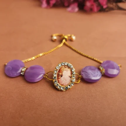 Violet Round Pearl Bracelet with Jai Guruji Swaroop Handmade Bracelets
