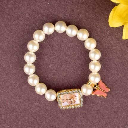 Butterfly White Beads Bracelet with Jai Guruji Swaroop Handmade Bracelets