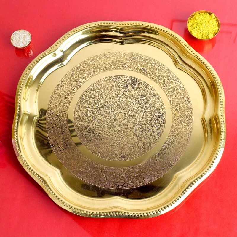 30.48cm (12Inch) Brass Decorative Enrgaved Aarti Puja Thali