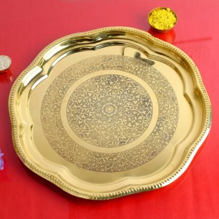 Brass Decorative Enrgaved Aarti Puja Thali