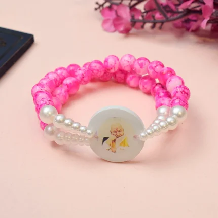Crystal Pink Beads Double Layer & White Pearl Bracelet with Jai Guruji Swaroop