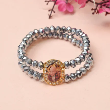 Silver Round Pearl Bracelet with Jai Guruji Swaroop