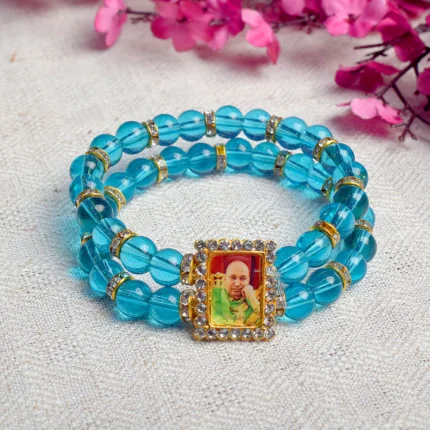 Blue Round Pearl Bracelet with Jai Guruji Swaroop Handmade Bracelets for Men and Women