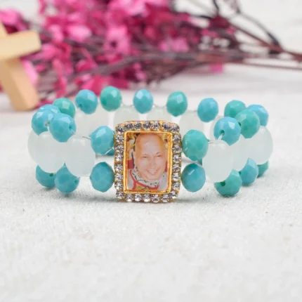 Guru Ji Maharaj Swaroop Double Shade Blue Beads Artisan Bracelets for Men and Women