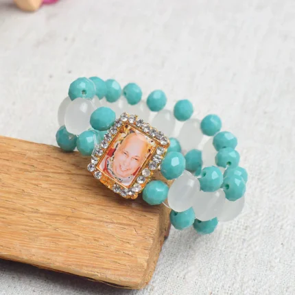 Guru Ji Maharaj Swaroop Sky Blue Beads Artisan Bracelets for Men and Women