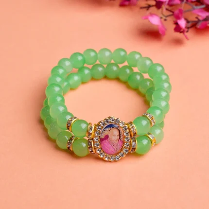 Light Green Stone Bracelet with Jai Guruji Swaroop