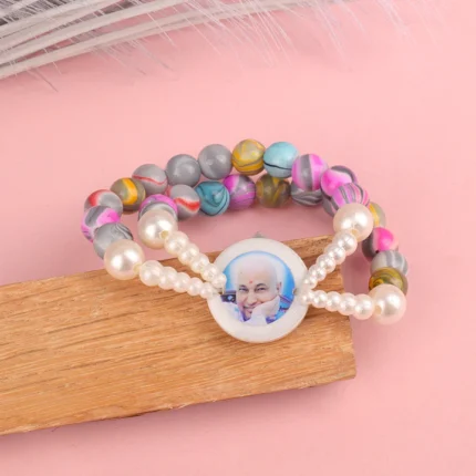 Crystal Multi-Color Beads Double Layer & White Pearl Bracelet with Jai Guruji Swaroop