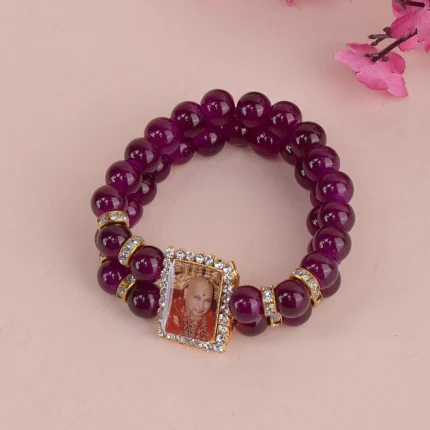 Purple Round Pearl Bracelet with Jai Guruji Swaroop