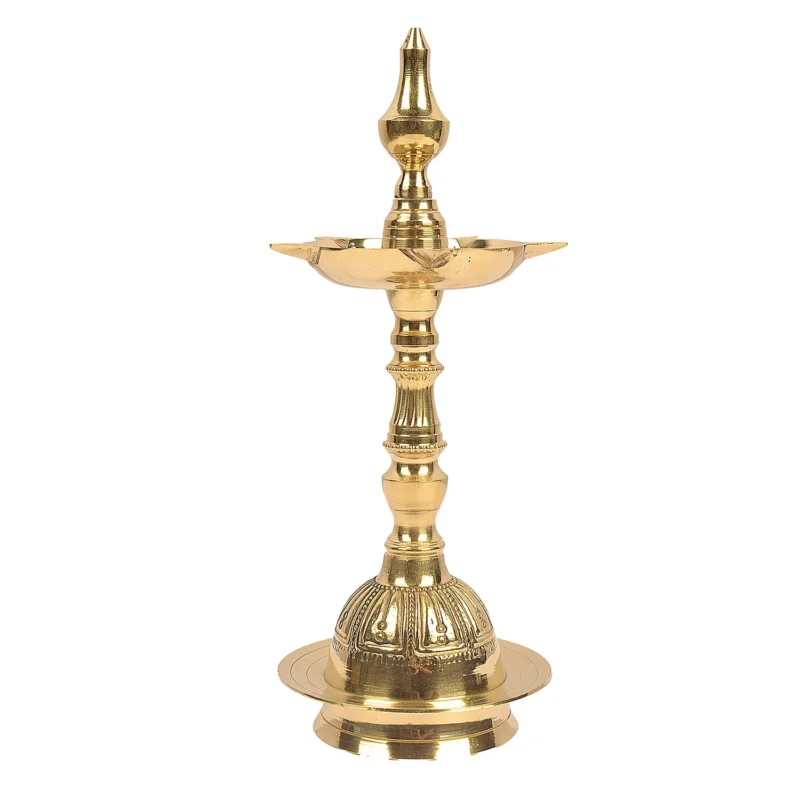 9.5 Inch Embossed Kalash Kerala Brass Diya