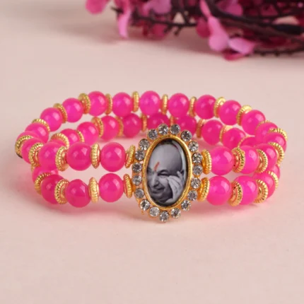 Pink Beaded Guru Ji Maharaj Handmade Bracelets for Men and Women