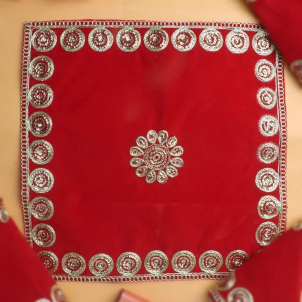 Beautiful Red Velvet Puja Aasan (29 x 29 Cms) Set of 4