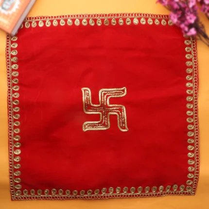 Swastik Red Velvet Puja Aasan (38 x 38 Cms) Set of 4