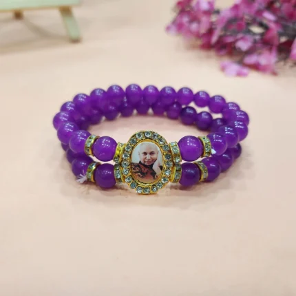 Purple Double Band Round Pearl Bracelet with Jai Guruji Swaroop Handmade Bracelets for Men and Women