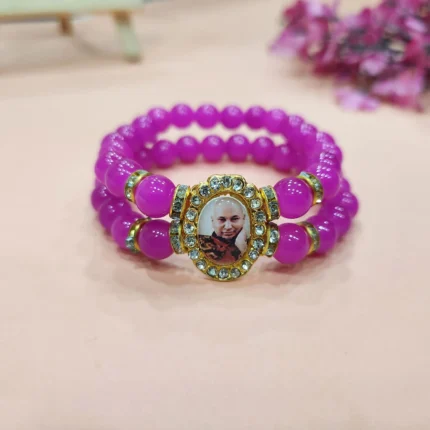Dark Pink Double Band Round Pearl Bracelet with Jai Guruji Swaroop