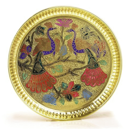 peacock design brass puja thali